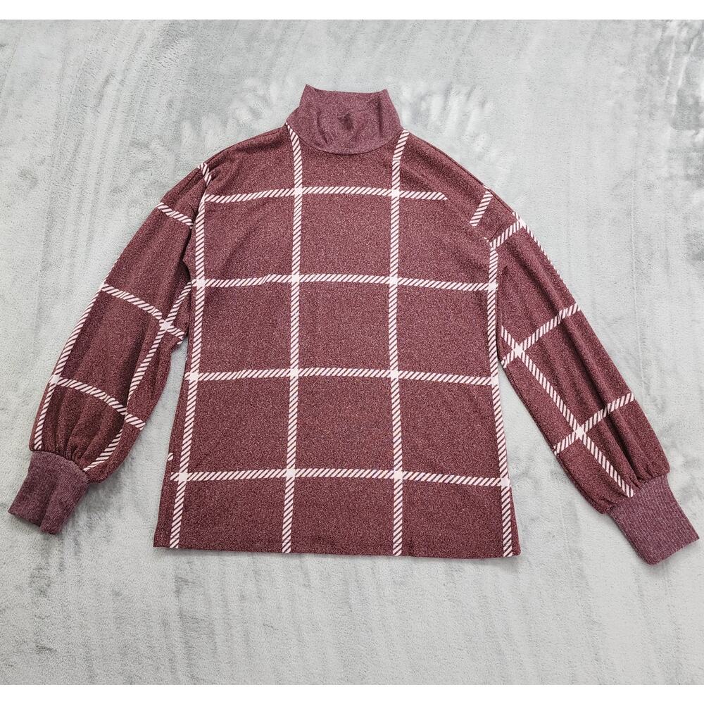 Maurices Top Womens XS Red White Felicity Windowpane Blouson Sleeve Stretch Knit